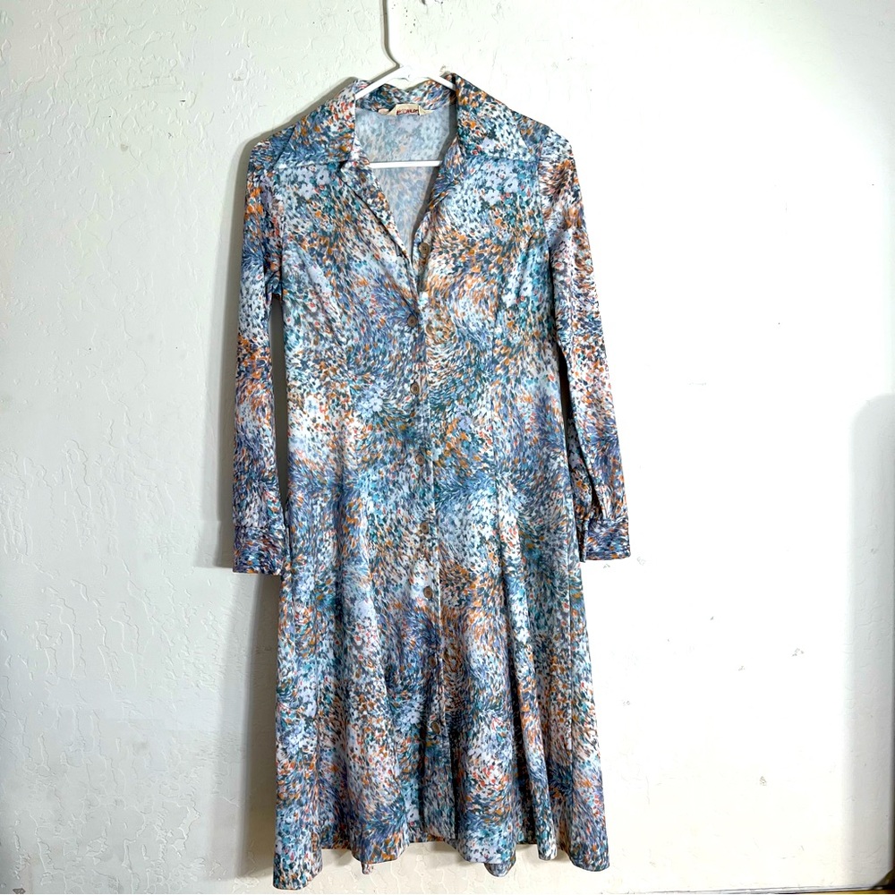 Vintage Country Miss Dress size 10 Pastel Watercolor Button Front Collared